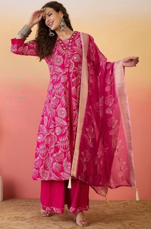 Rani Pink Roman Silk Readymade Palazzo Kameez