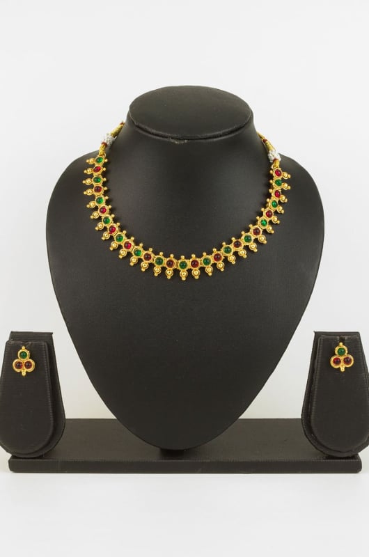 Red and Green Heavy Designer Necklace Set