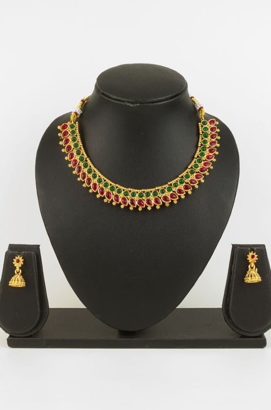 Red and Green Heavy Designer Necklace Set