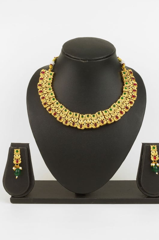 Red and Green Heavy Designer Necklace Set