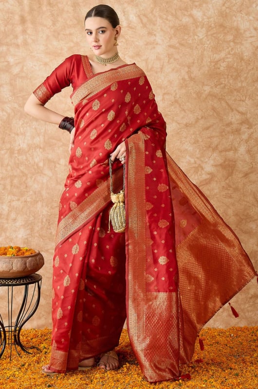 Red Banarasi Silk Party Wear Saree