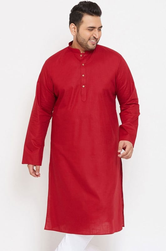 Red Cotton Blend Plus Size Kurta