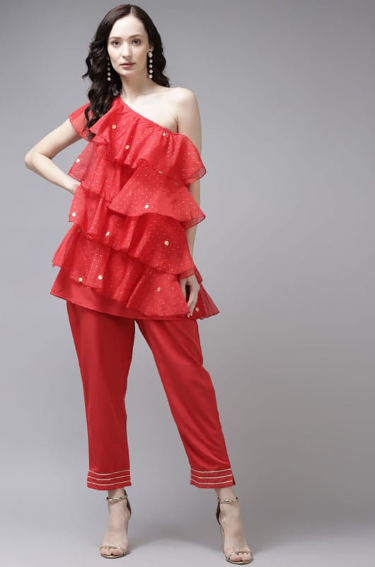Red Organza Readymade Kurta