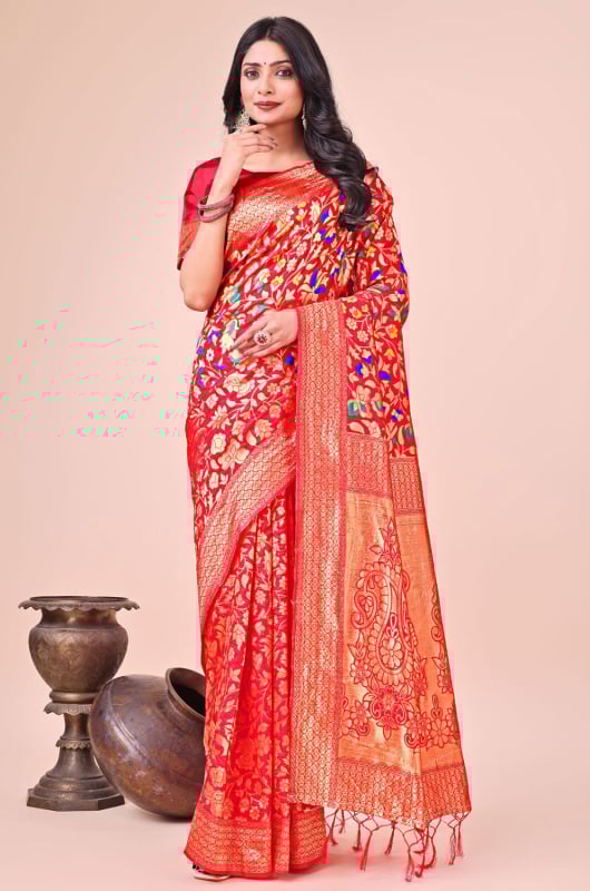 Red Silk Woven Saree