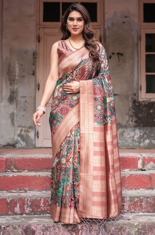 Rose Gold Banarasi Silk Saree