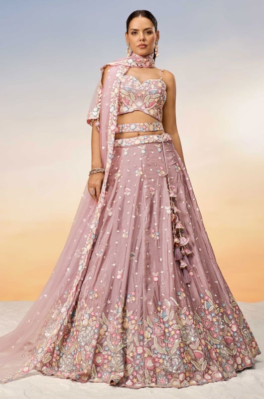 Rose Gold Embroidered Designer Lehenga Choli Set for Ceremonial
