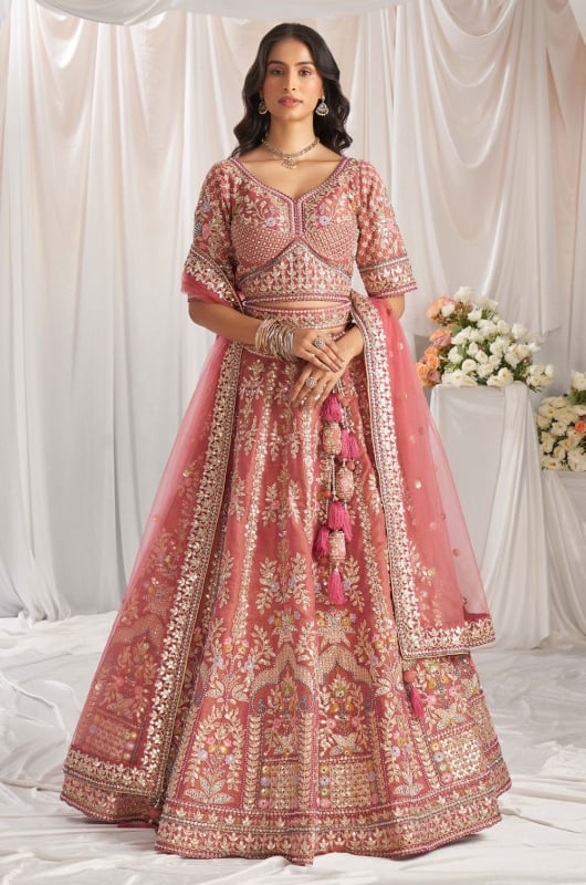 Rose Gold Embroidered Designer Lehenga Choli Set for Ceremonial