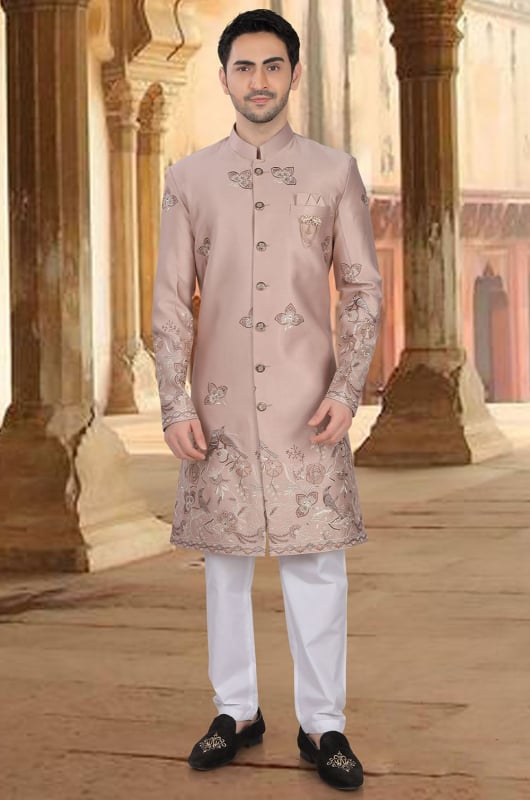 Rose Gold Embroidered Silk Designer Indo Western