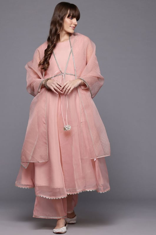 Rose Gold Readymade Palazzo Kameez Suit