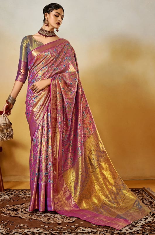 Rose Gold Woven Pure Handloom Dharmavaram Silk Saree
