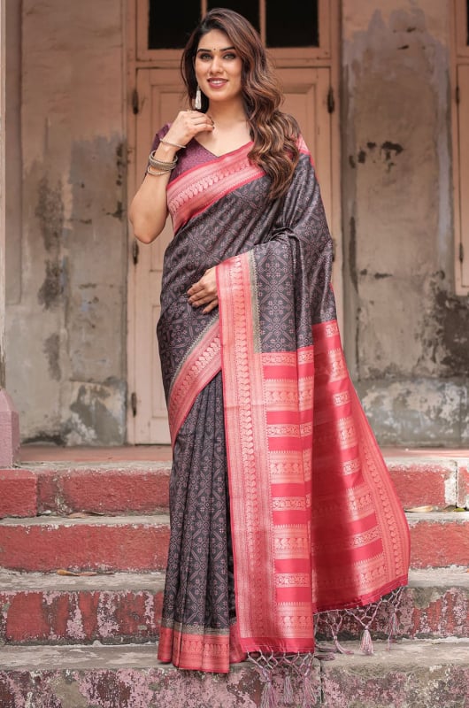 Rose Pink Banarasi Silk Saree