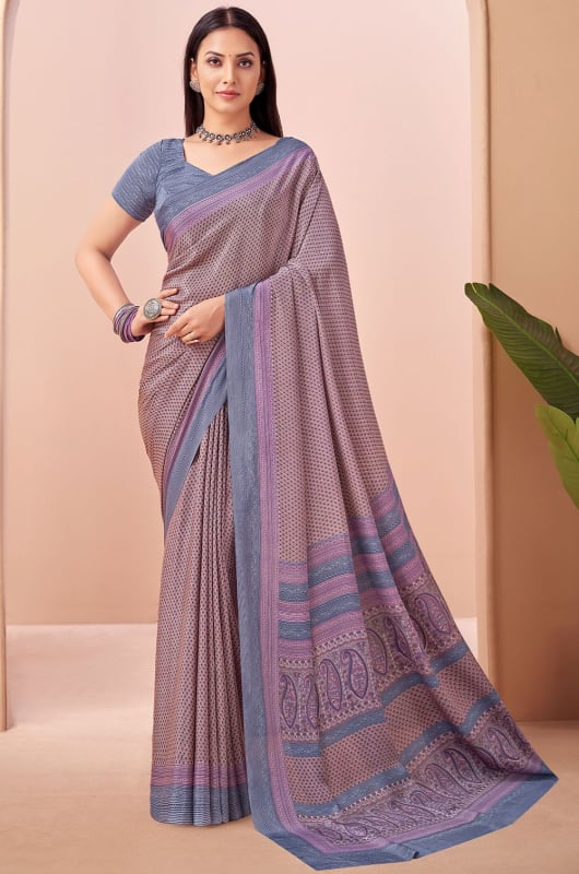 Rose Pink Printed Crepe Casual Saree