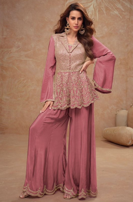 Rose Taupe Real Chinnon Designer Indowestern