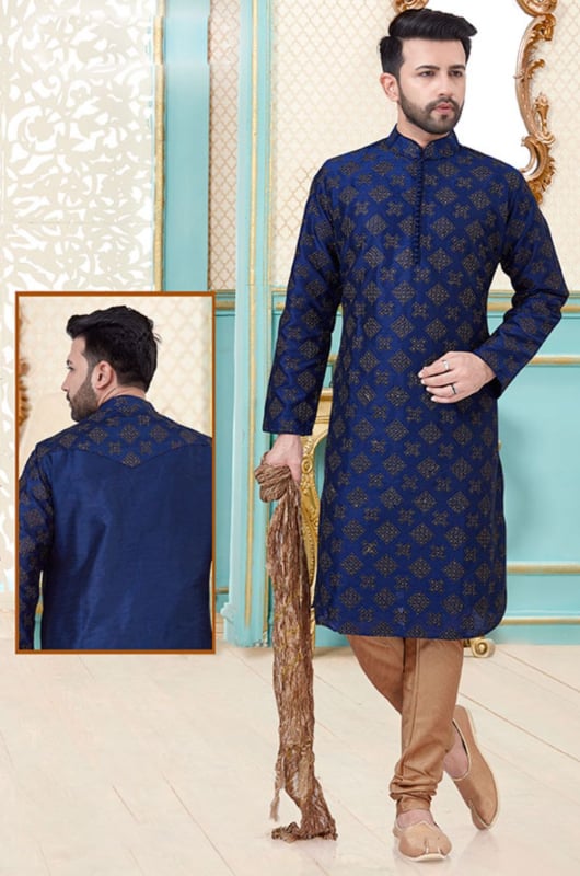 Royal Blue Dupion Silk Kurta Set for Festival