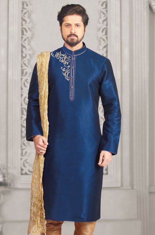 Royal Blue Dupion Silk Mens Kurta
