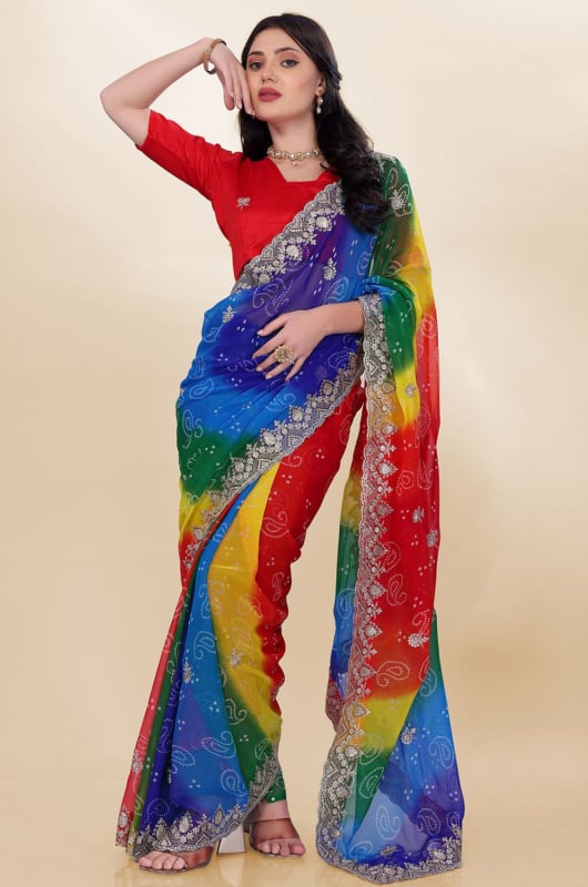 Royal Blue Georgette Party Wear Saree