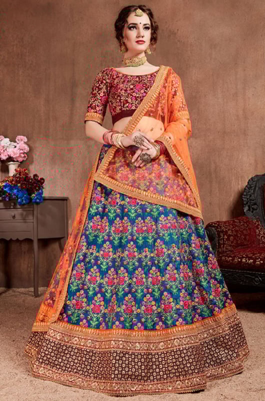 Royal Blue Silk Designer Lehenga Choli with Net Dupatta