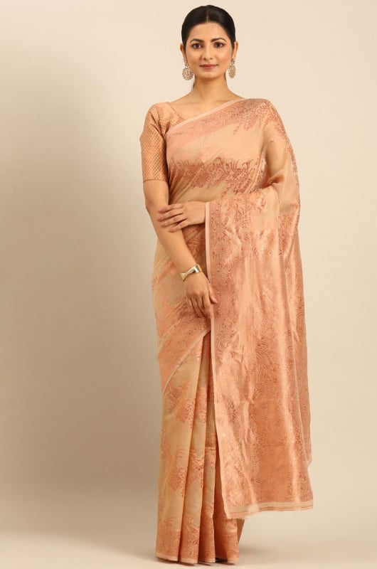 Beige Jacquard Work Cotton Saree