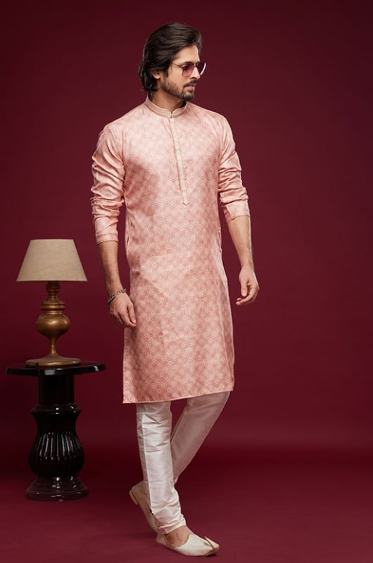 Salmon Pink Art Silk Digital Printed Kurta Set