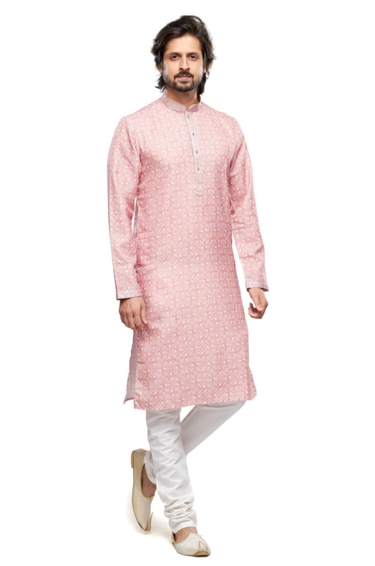 Salmon Pink Cotton Kurta Pyjama Set