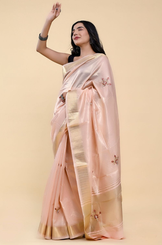 Salmon Pink Cotton Woven Saree