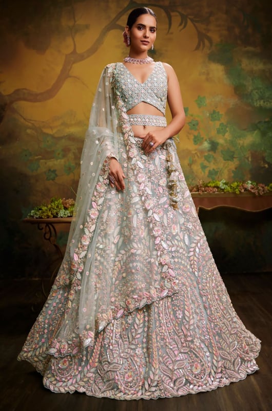 Sea Green Embroidered Designer Lehenga Choli Set for Ceremonial