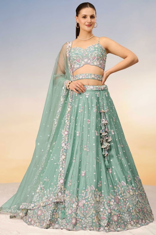 Sea Green Embroidered Designer Lehenga Choli Set for Ceremonial