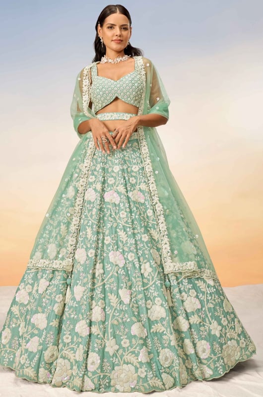 Sea Green Embroidered Designer Lehenga Choli Set for Ceremonial