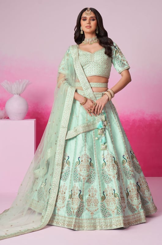 Sea Green Embroidered Designer Lehenga Choli Set for Ceremonial