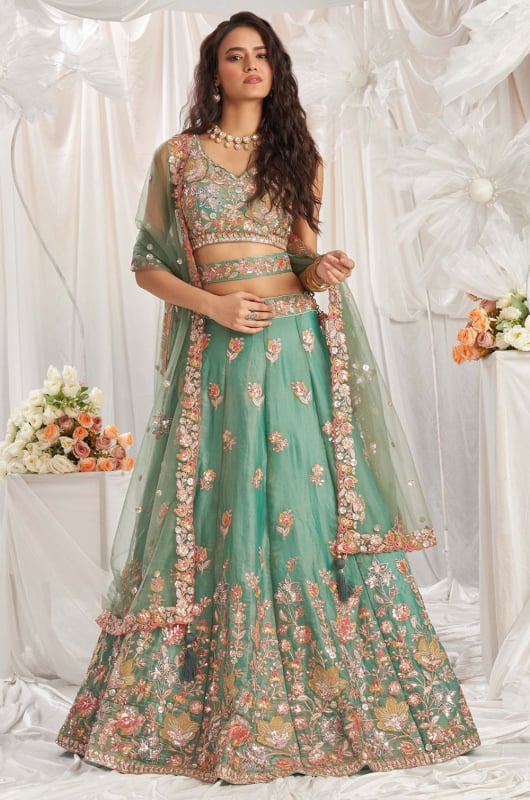 Sea Green Embroidered Designer Lehenga Choli Set for Ceremonial