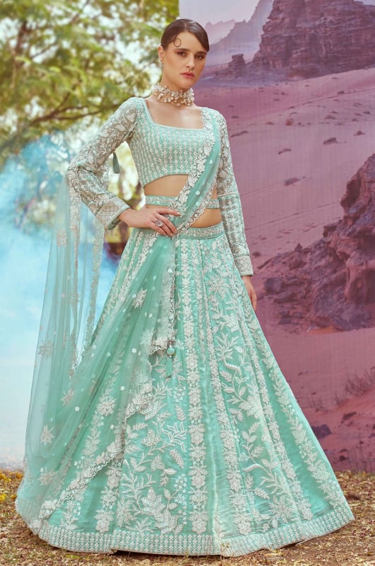 Sea Green Embroidered Designer Lehenga Choli Set for Ceremonial