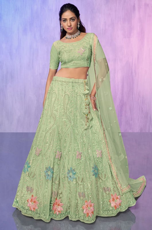 Sea Green Heavy Designer Lehenga Choli Set for Wedding