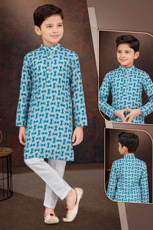 Sky Blue Boys Rayon Kurta Pyjama Set