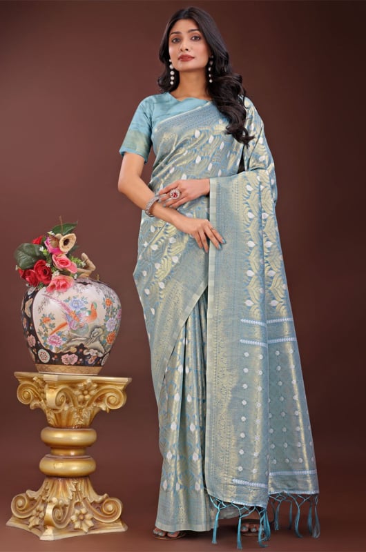 Sky Blue Cotton Saree