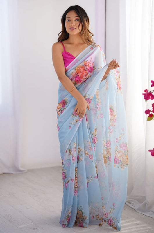 Sky Blue Party Wear Saree