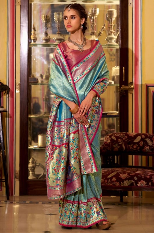 Sky Blue Soft Tissue Silk Zari Woven Saree