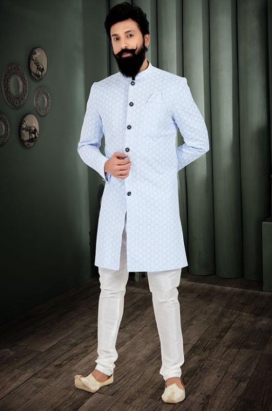 Sky Blue Wedding Wear Indo Western Outfit