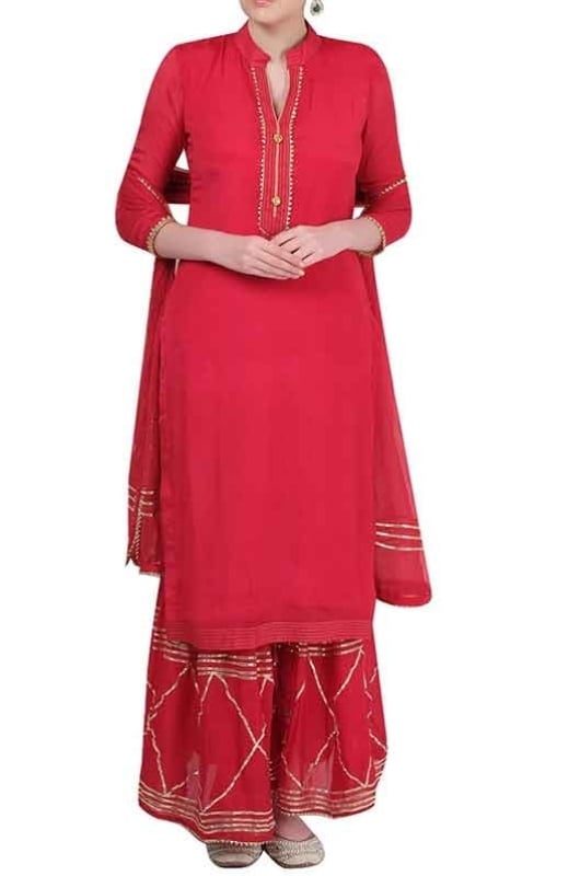 Red Designer Sarara Kameez Suit