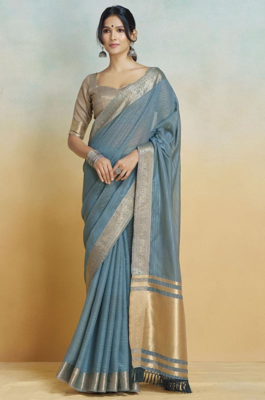 Steel Grey Woven Handloom Khadi Silk Saree