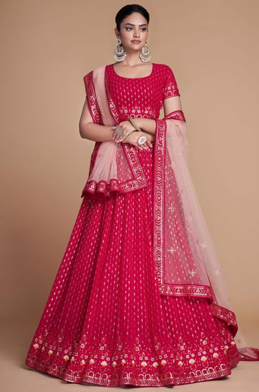 Strawberry Embroidered Georgette Lehenga Choli for Wedding