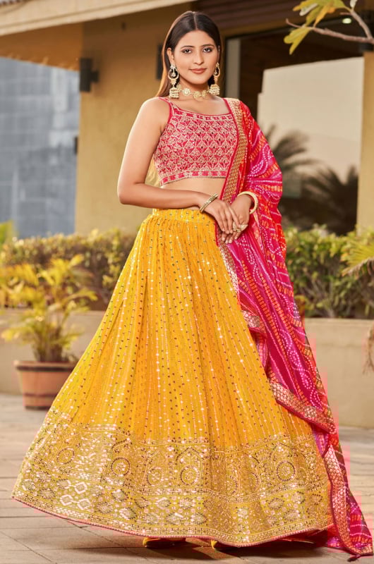 Sunny Yellow Embroidered Georgette Designer Lehenga Choli