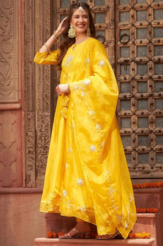 Sunny Yellow Rayon Readymade Anarkali Suit