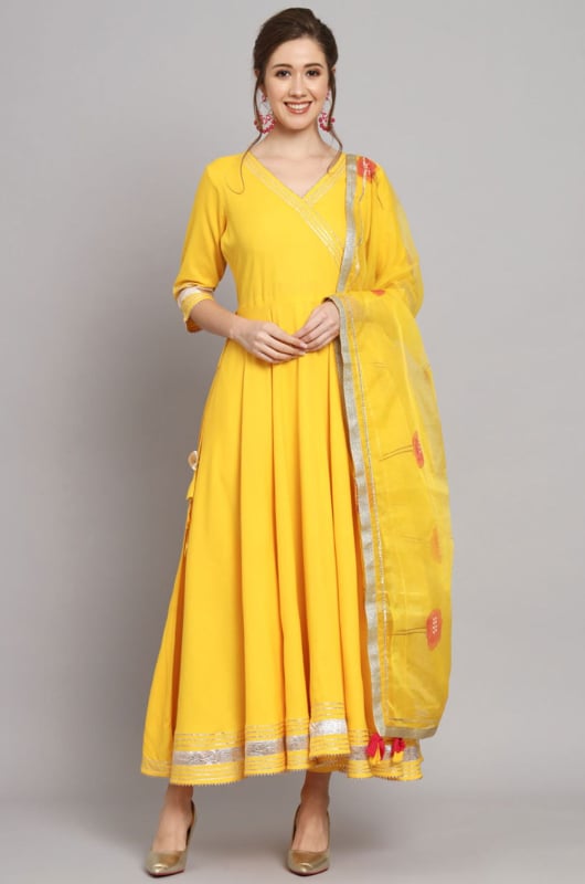 Sunny Yellow Rayon Readymade Pant Kameez