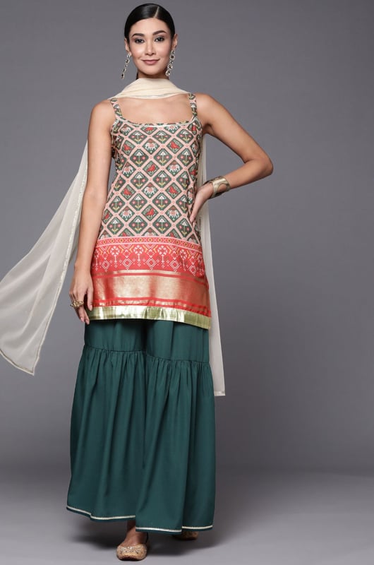 Teal Green Georgette Sarara Kameez Suit