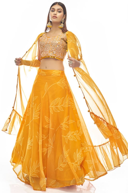 Turmeric Yellow Organza Designer Lehenga Choli for Wedding