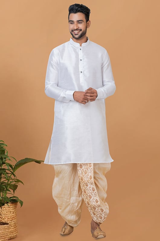 White Banarasi Dupion Dhoti Kurta Set