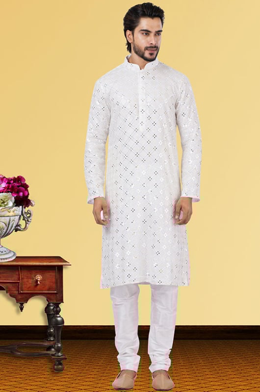 White Georgette Kurta Pyjama Set
