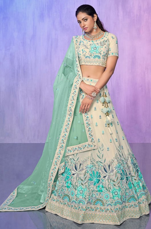 White Heavy Designer Lehenga Choli Set for Wedding