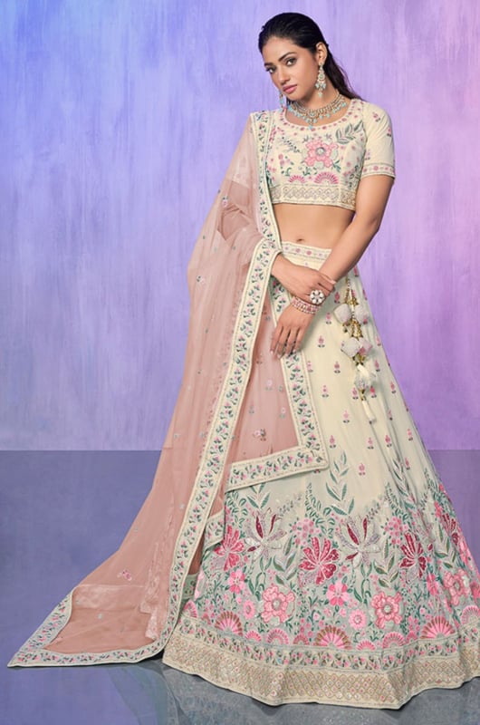 White Heavy Designer Lehenga Choli Set for Wedding