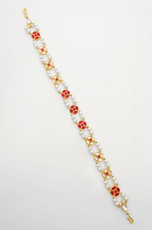 White Kundan and Pearls Work Maang Tikaa